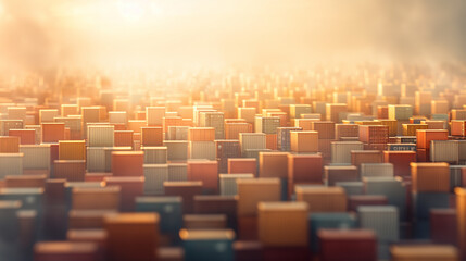 Obraz premium A cityscape with many tall buildings and containers