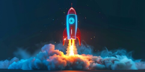 Fototapeta premium SEO Success Launch: A Rocket Fueled by the Elements of SEO, Soaring into the Stratosphere of Online Visibility and Ranking