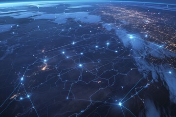 Satellite Grid Over America: A Mesh of Connectivity and Coverage Highlighting Nationwide Reach and Cosmic Integration