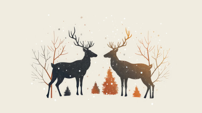 recommend clip art: outlines of reindeer using negative space with minimalist details, providing a sophisticated and elegant Christmas holiday feel