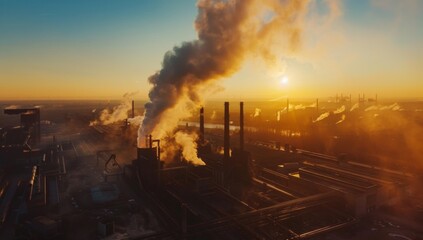 Fototapeta premium factory with smoke showing the use of coal for power and air pollution in industrial cities