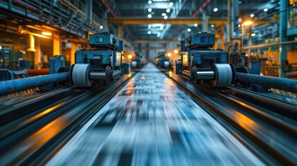 High-speed printing press in operation at an industrial facility, illustrating rapid production and technological advancement.