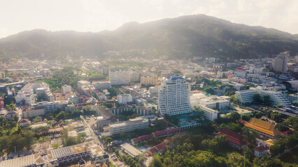 Obraz premium Patong Beach Popular places. afternoon light sky and blue ocean are on the back of white Phuket sea is the one of landmarks on Phuket island Thailand.