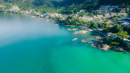Patong Beach Popular places. afternoon light sky and blue ocean are on the back of white Phuket sea...