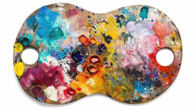 Multicolored paint palette with watercolors on white background