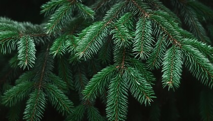 Trendy Moody Christmas Background, Close-Up of Green Fir Tree Branches