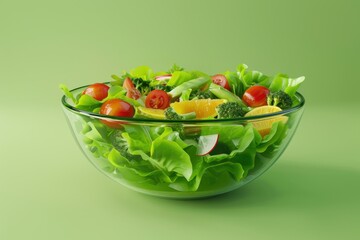 A red bowl filled with a variety of vegetables including lettuce, tomatoes