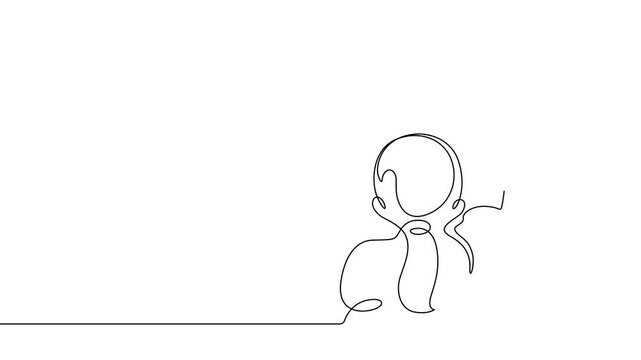 girl school student raising hand one line drawing 4K animated video