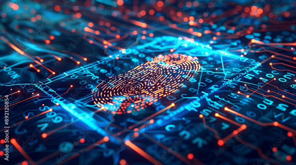 Poster digital data protection with fingerprint authentication futuristic cyber security technology