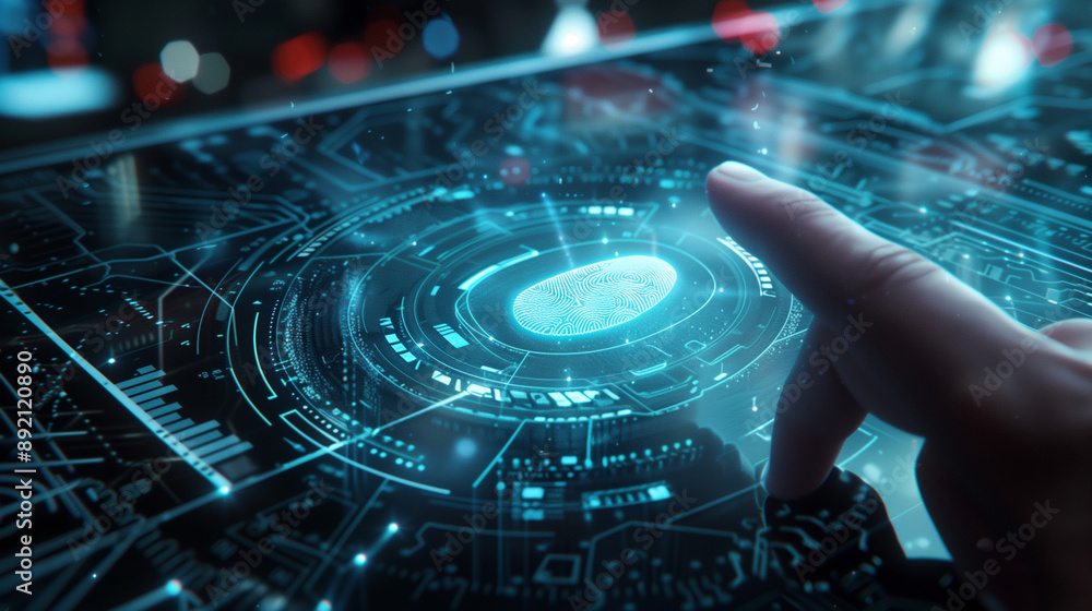 Poster digital data protection with fingerprint authentication futuristic cyber security technology