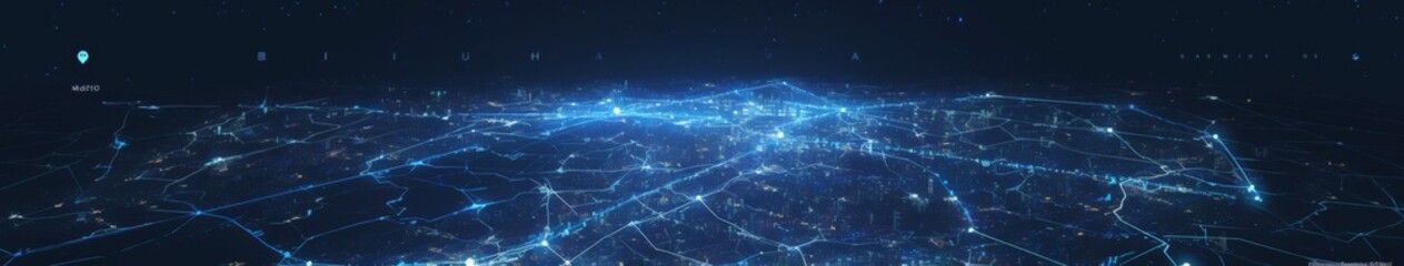 Smart City Grid: A Futuristic Overlay on the Map of a Major US Metropolis, Highlighting the Operational Infrastructure of an Intelligent Urban Landscape.