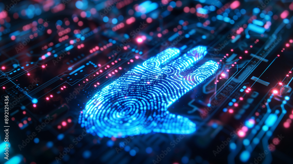 Poster digital data protection with fingerprint authentication futuristic cyber security technology