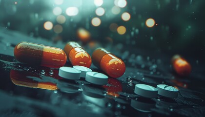 Anytime Meds ready whenever you need it selective focus, 247 availability, ethereal, Composite, night setting