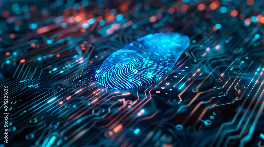 Poster digital data protection with fingerprint authentication futuristic cyber security technology