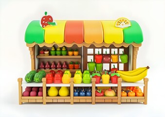 Cute 3D Fruit Shop Mockup Set On White Background Generative Ai Illustration