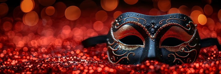 Red, black and golden colors carnival venetian masque feathers masquerade costume celebration