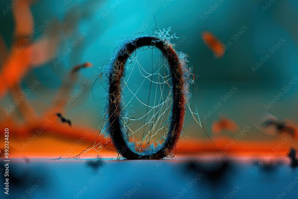 Aufkleber the image is a close up of the number 0 with a spider web pattern surrounding it