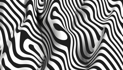 Fototapeta premium Abstract Black and white Geometric Waves Pattern with Vector Optical Illusion, Water Ripple and Swirl Texture Background