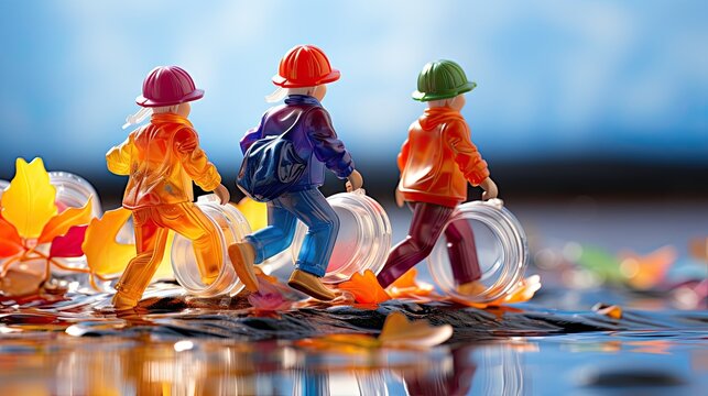3d people toys playing on the brodge  