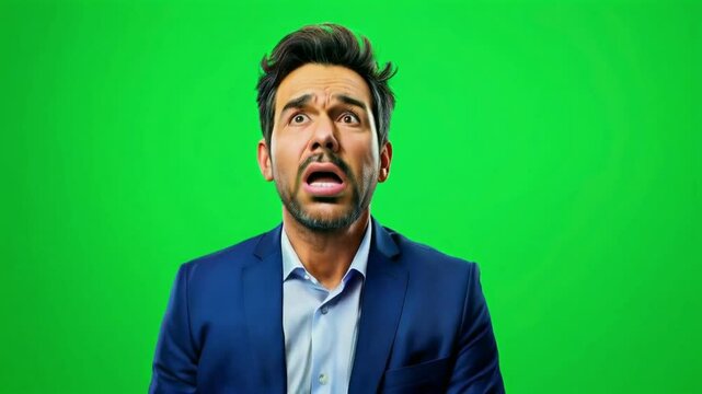 businessman's expression of disbelief on green screen