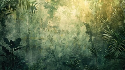Obraz premium Artistic drawing of a tropical jungle with glimpses of light on a textured background, perfect for photo wallpaper
