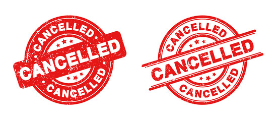 Cancelled Stamp Badge in Rubber Grunge Style for Event Cancelled or Postpone or Cancelled Sign and Cancel Icon in SVG Vector files