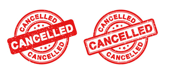Cancelled Stamp Badge in Rubber Grunge Style for Event Cancelled or Postpone or Cancelled Sign and Cancel Icon in SVG Vector files