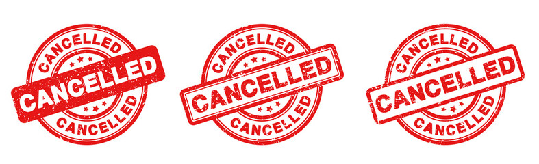 Cancelled Stamp Badge in Rubber Grunge Style for Event Cancelled or Postpone or Cancelled Sign and Cancel Icon in SVG Vector files