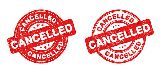 Cancelled Stamp Badge in Rubber Grunge Style for Event Cancelled or Postpone or Cancelled Sign and Cancel Icon in SVG Vector files