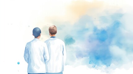 Physician consulting patient, serene clinic setting, natural light, Watercolor style