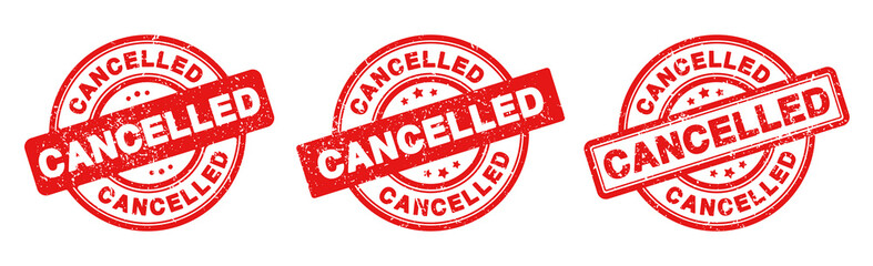 Cancelled Stamp Badge in Rubber Grunge Style for Event Cancelled or Postpone or Cancelled Sign and Cancel Icon in SVG Vector files