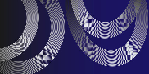 Abstract blue glowing geometric lines on dark blue background. Modern shiny blue circle lines pattern. Futuristic technology concept. Suit for cover, poster,