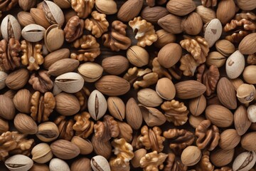 Nutty Delight: A High-Resolution, Overhead View of Walnuts Spread on a Rich, Textured Background, Celebrating the Harvest Season