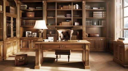 Classic Wooden Home Office Interior Design