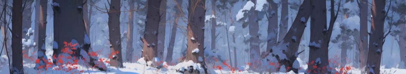 Obraz premium Enchanted Winter Woods: A High-Resolution Animated Wallpaper Background Capturing the Serene Majesty of Nature's Frozen Canvas