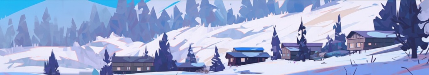 Cartoon Winter Mountain Adventure: A High-Resolution, Crystal Clear Illustration of a Majestic Snow-Covered Alpine Wonderland