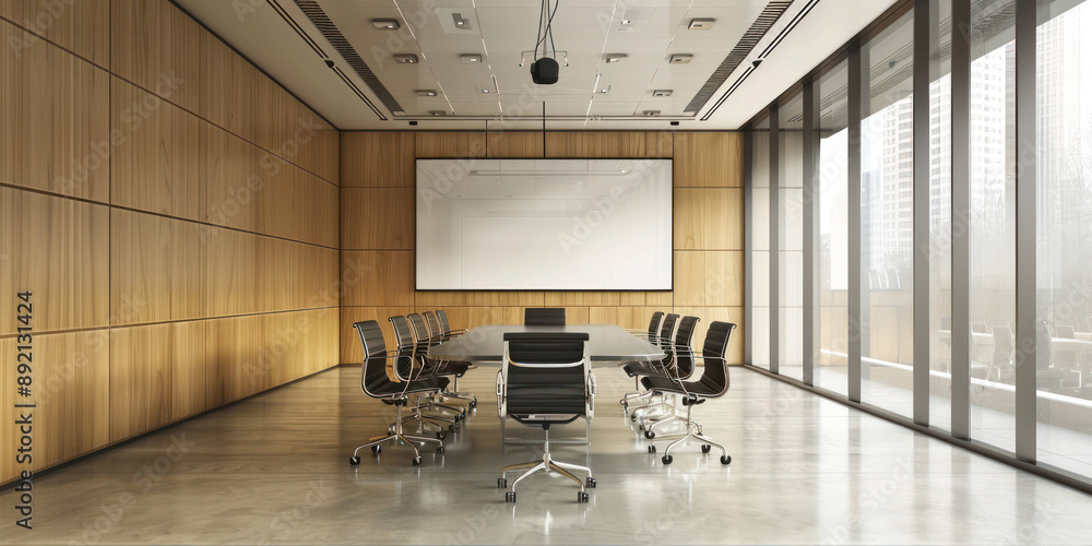 Aufkleber modern empty boardroom with large conference table and chairs for business meetings
