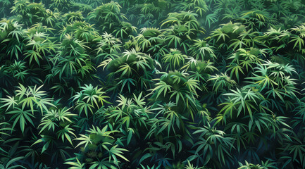 Fototapeta premium A field of green marijuana hemp plants. Concept of health and medicine usage and cultivation