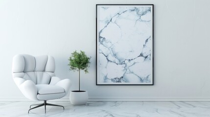 Luxurious Empty Picture Frame on Elegant Marble Wall for Customizable Art and Promotions, Generative Ai