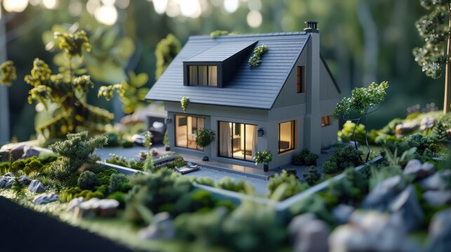 3d small house model on architecture floorplan created with Generative AI