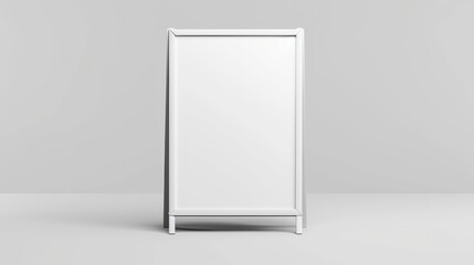 A blank white sandwich board street sign, standing vertically isolated on white background. Canvas mockup with copyspace for advertising or information display