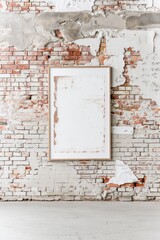 Urban Industrial Loft Setting with Empty Picture Frame on Brick Wall, Ideal for Art Display, Generative Ai