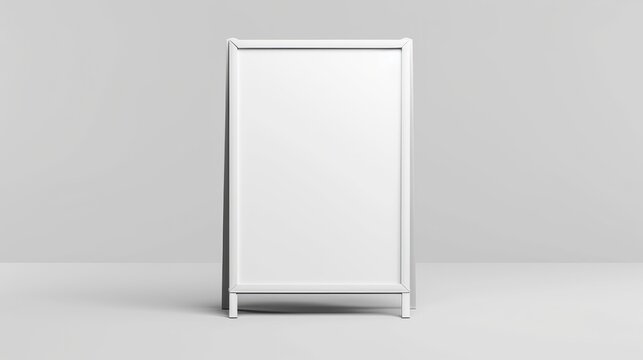 A blank white sandwich board street sign, standing vertically isolated on white background. Canvas mockup with copyspace for advertising or information display