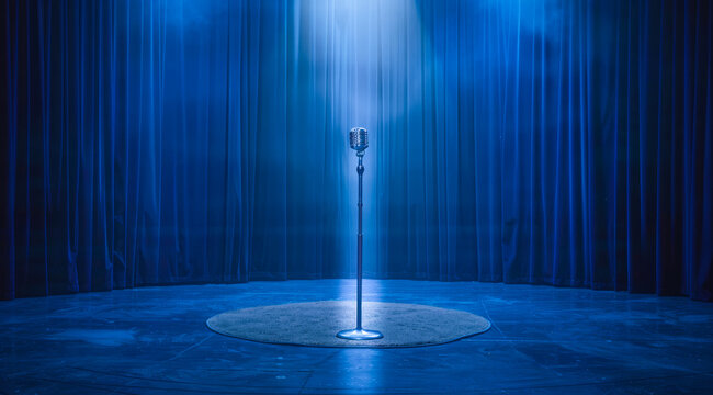 Microphone retro style, entertainment or rock concert. Concept of unique and lonely voice