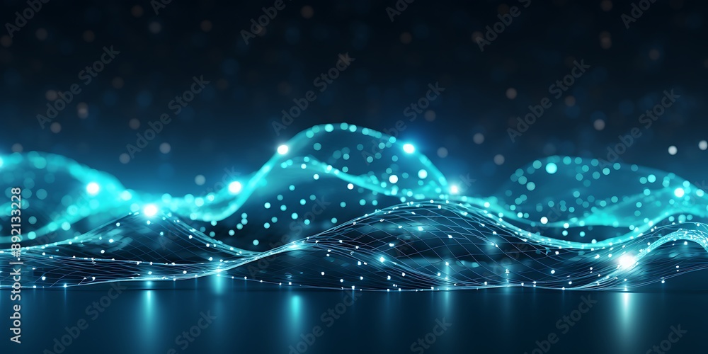 Fototapete background with light lines and dots in the shape of waves. a background with a technology style and