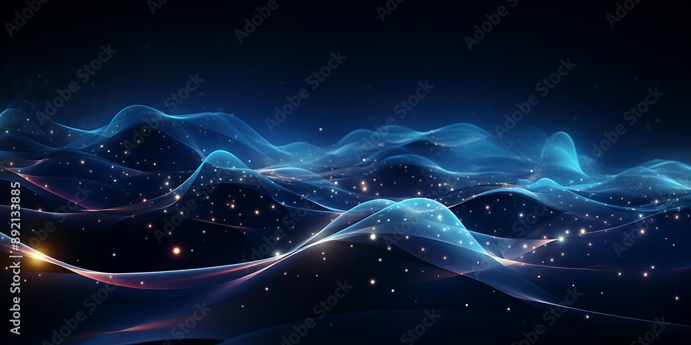 Fototapete background with light lines and dots in the shape of waves. a background with a technology style and