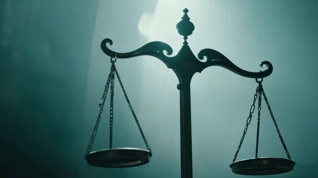 Silhouette of scales of justice. Death weighs good and bad deeds on scales. Justice after life concept. People life verdict. Everyone get what they deserve. Law concept.