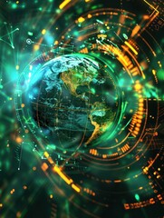 Obraz premium Concept general virtual money, banner Abstract business crypto technology. Metaverse digital world planet cyber Earth. Generation AI