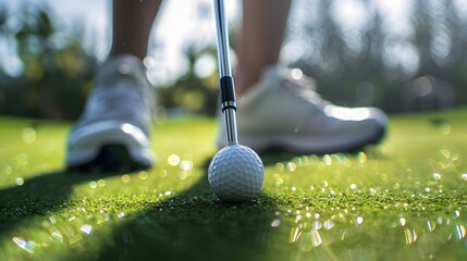 golf ball on tee and golf club. 