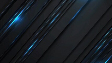 Obraz premium Dark grey black abstract background with blue glowing lines design for social media post, business, advertising event. Modern technology innovation concept background